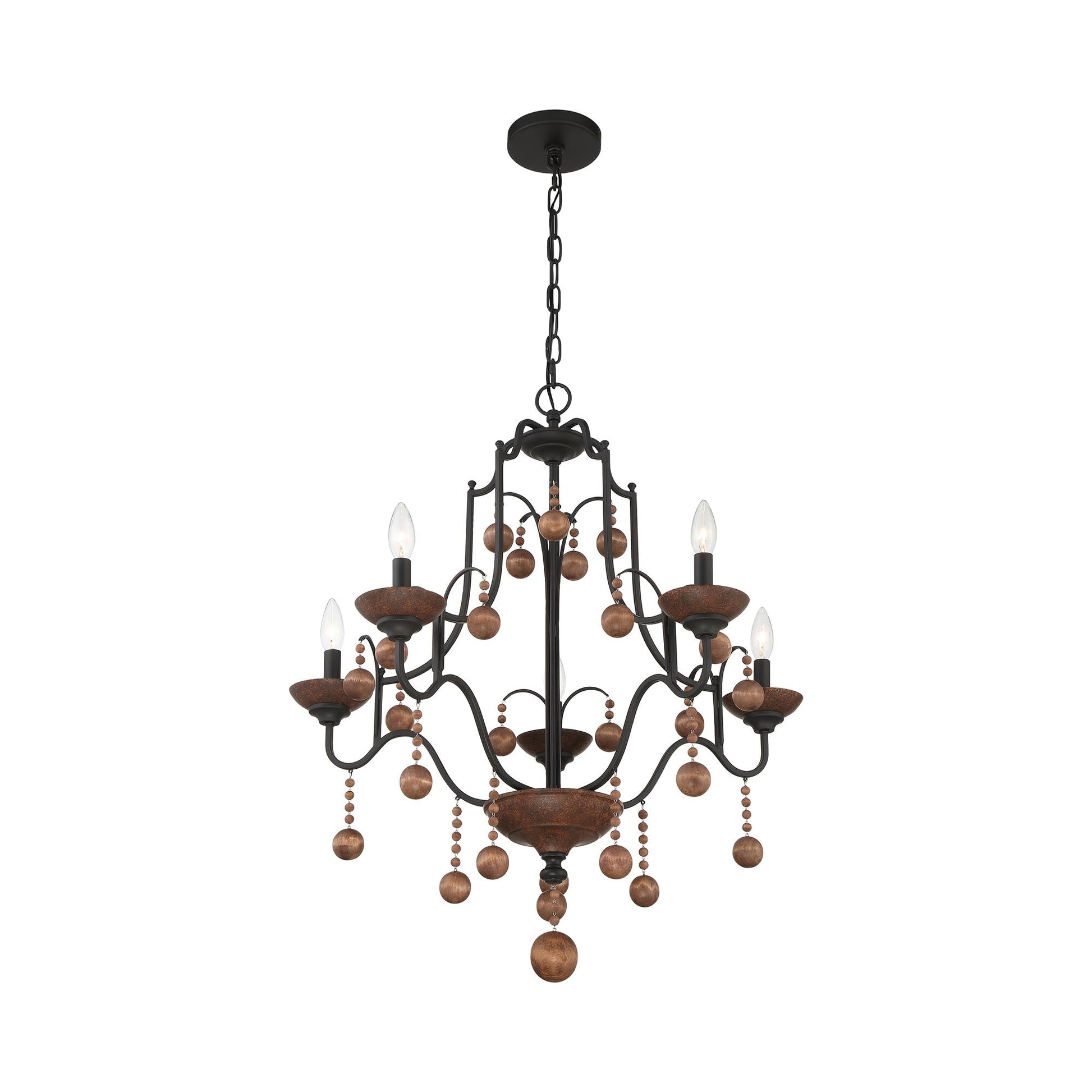 Colonial Charm Chandelier in Old World Bronze with Walnut (5-Light).
