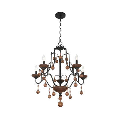 Colonial Charm Chandelier in Old World Bronze with Walnut (5-Light).