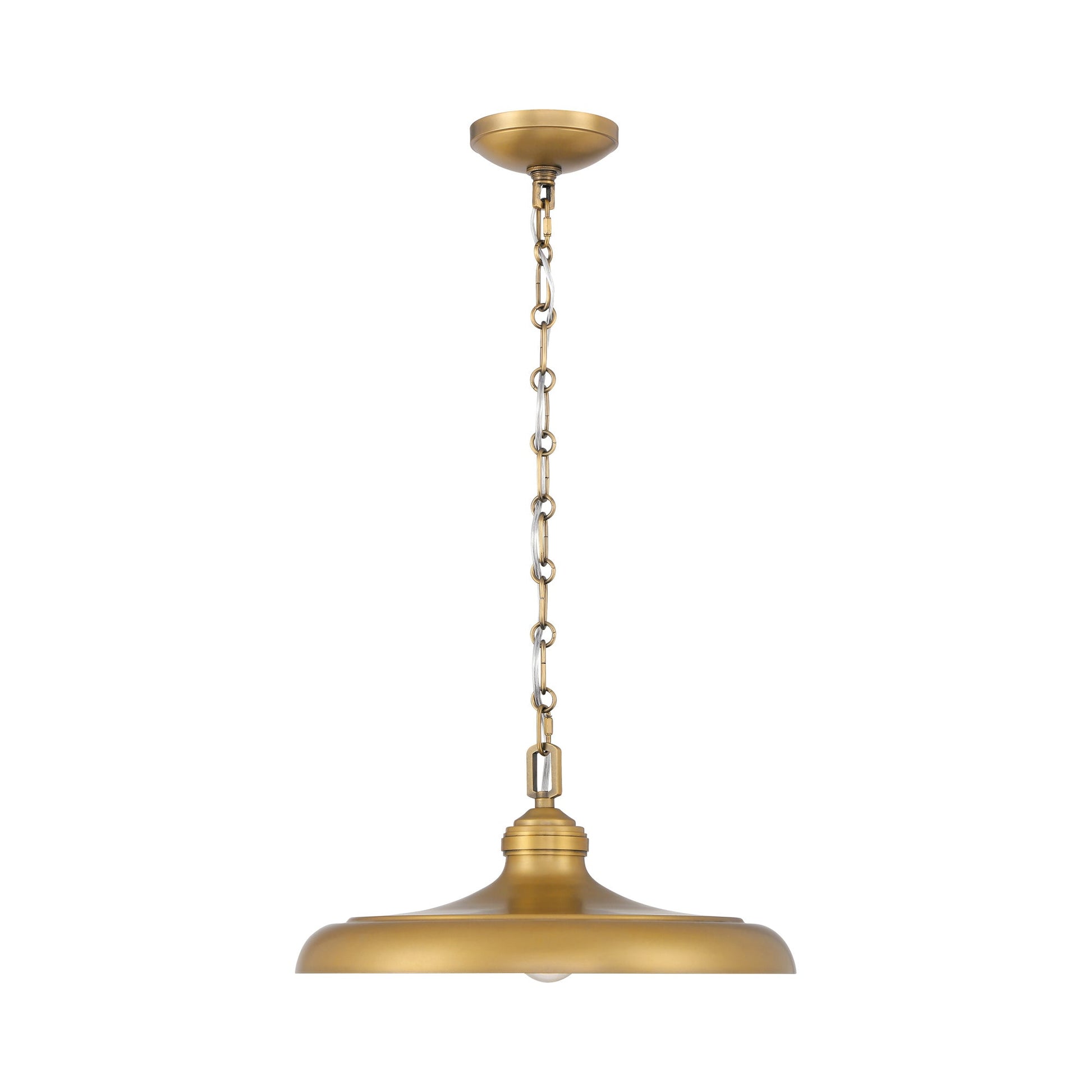 Crowne Pendant Light in Legacy Brass.