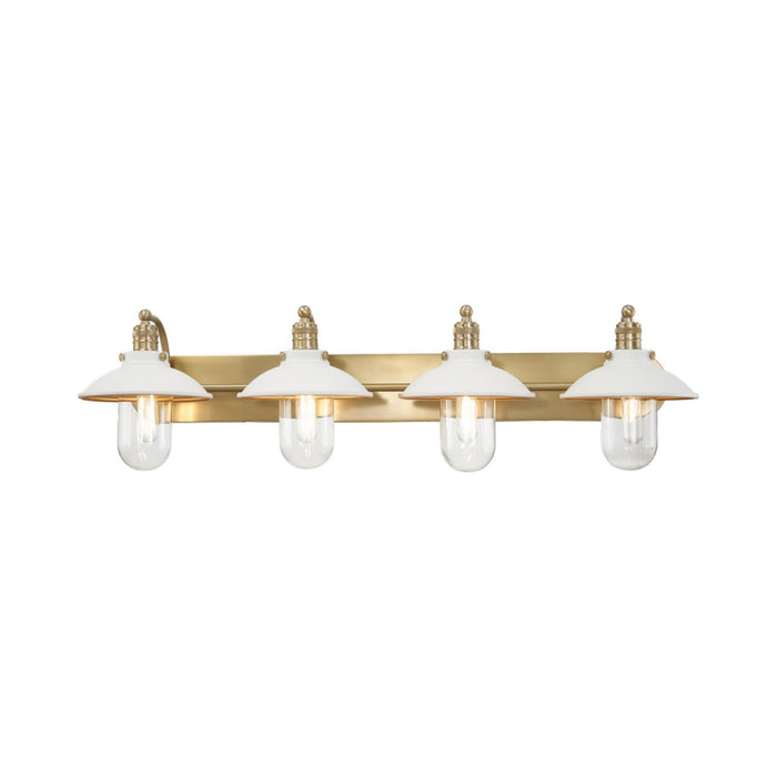 Downtown Edison Vanity Wall Light in White and Soft Brass (4-Light).