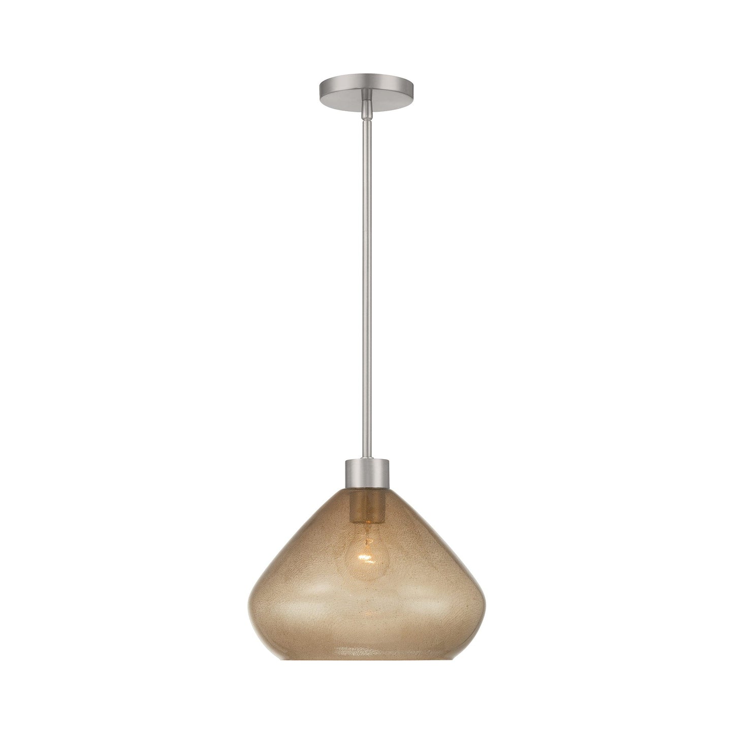 Elaris Pendant Light in Brushed Nickel/Brown Bubble.