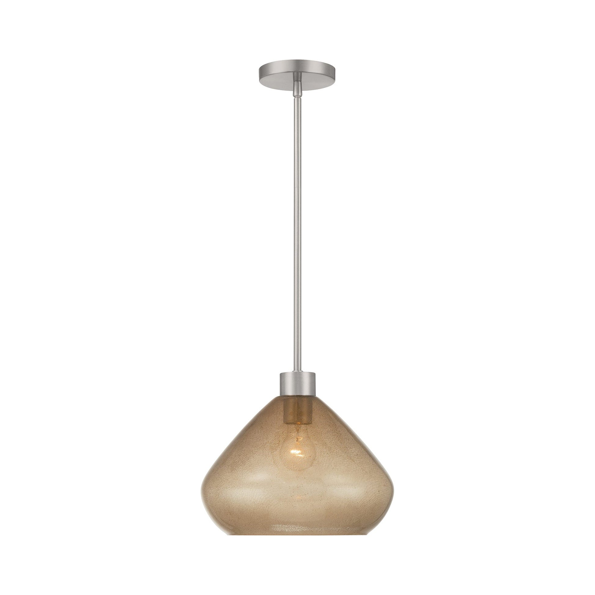 Elaris Pendant Light in Brushed Nickel/Brown Bubble.