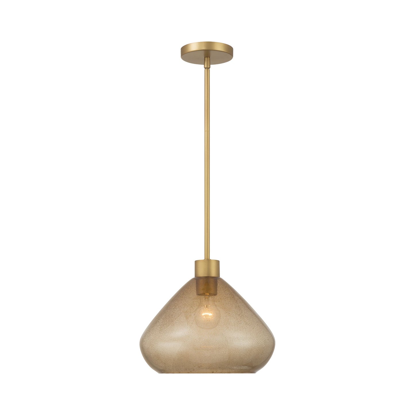 Elaris Pendant Light in Legacy Brass/Brown Bubble.