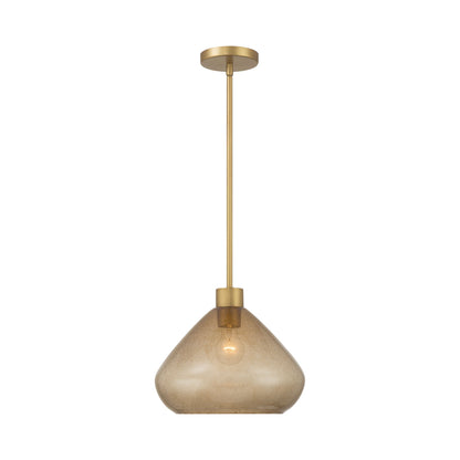 Elaris Pendant Light in Legacy Brass/Brown Bubble.