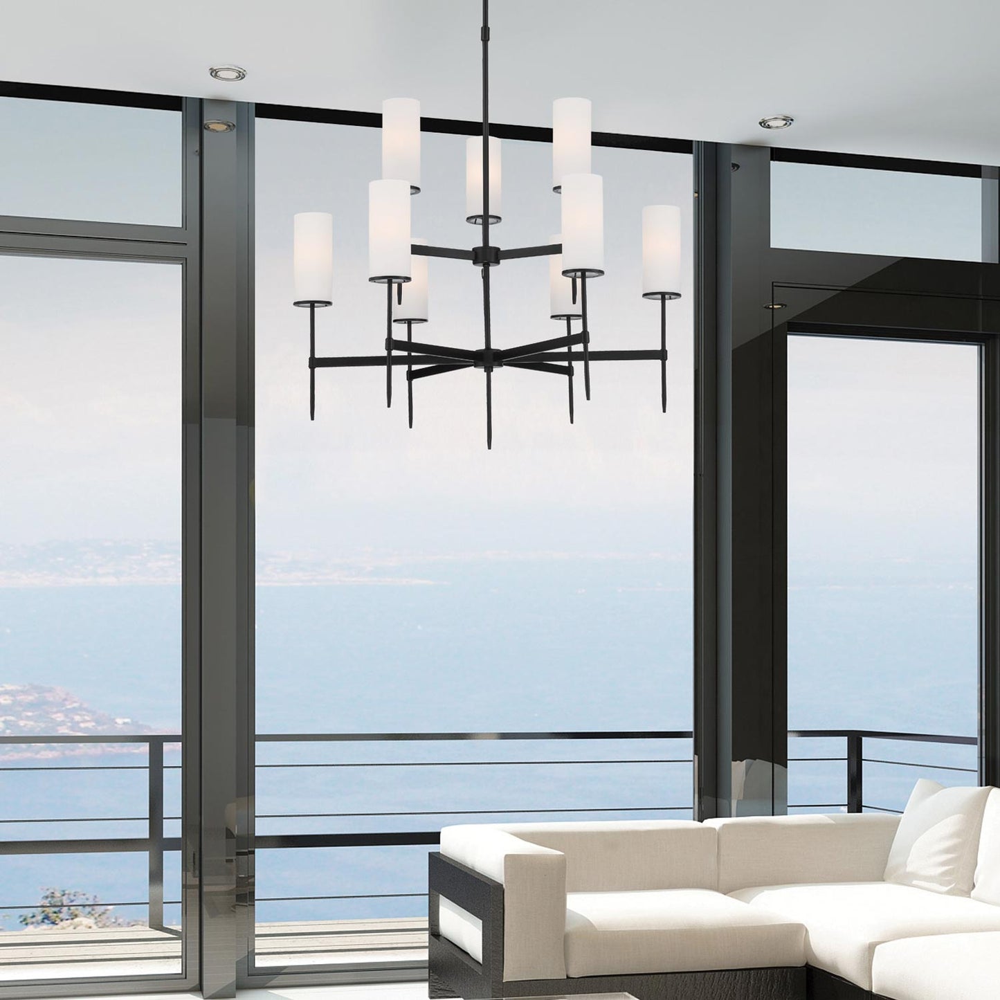 First Avenue Chandelier in living room.