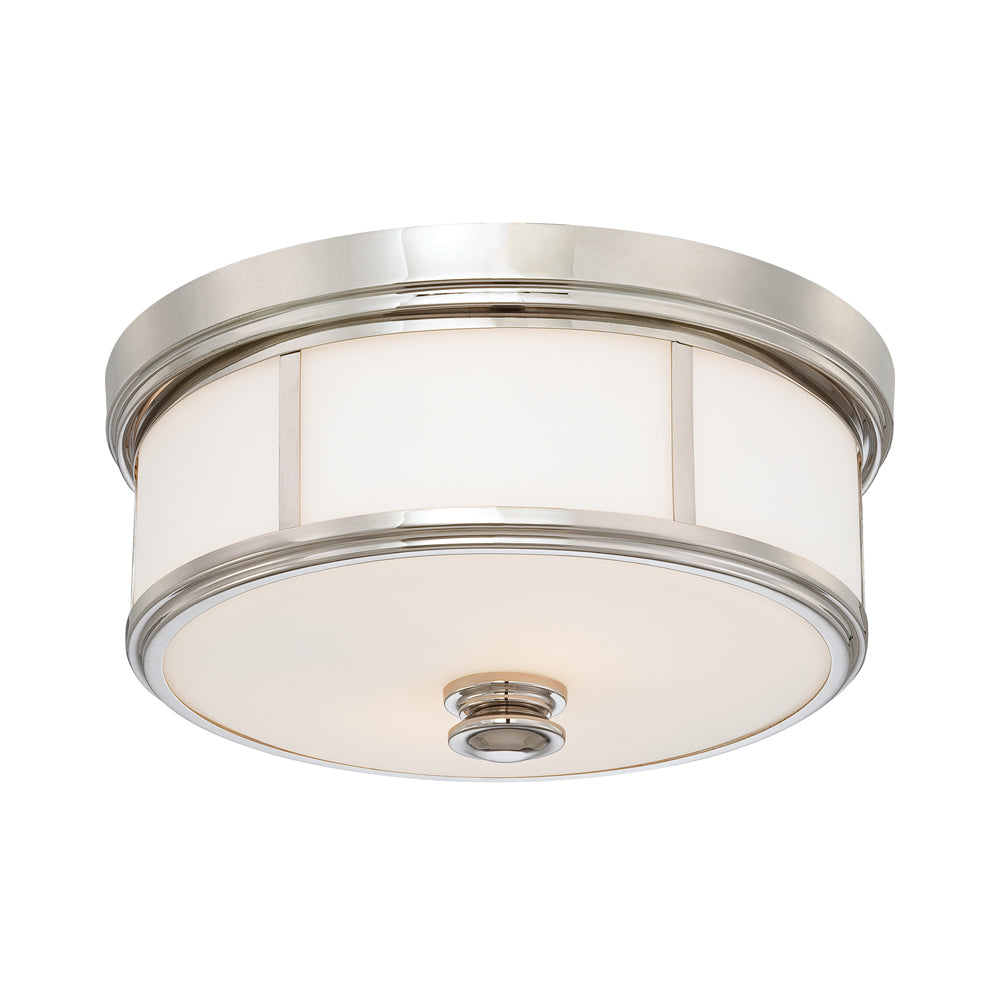 Harbour Point Flush Mount Ceiling Light in Polished Nickel.