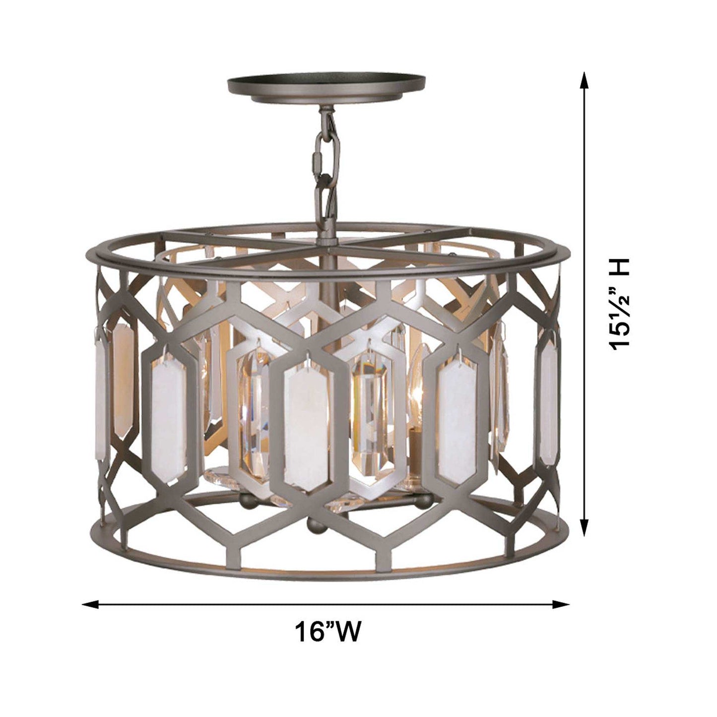 Hexly Semi Flush Mount Ceiling Light - line drawing.