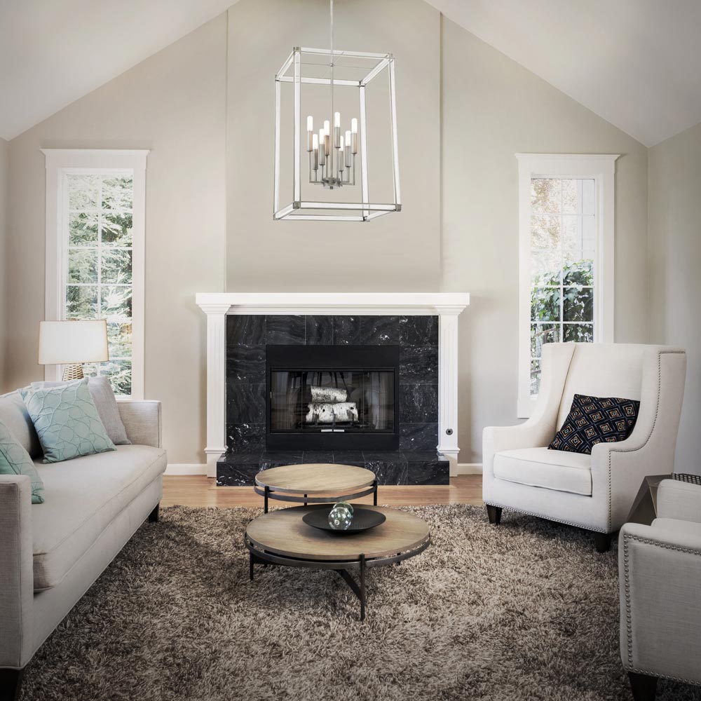 Langen Square Pendant Light in living room.