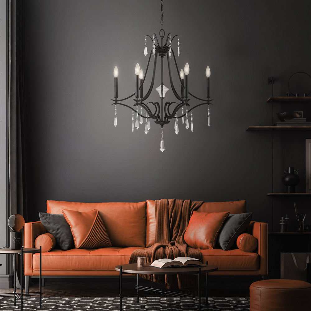 Laurel Estate Chandelier in living room.