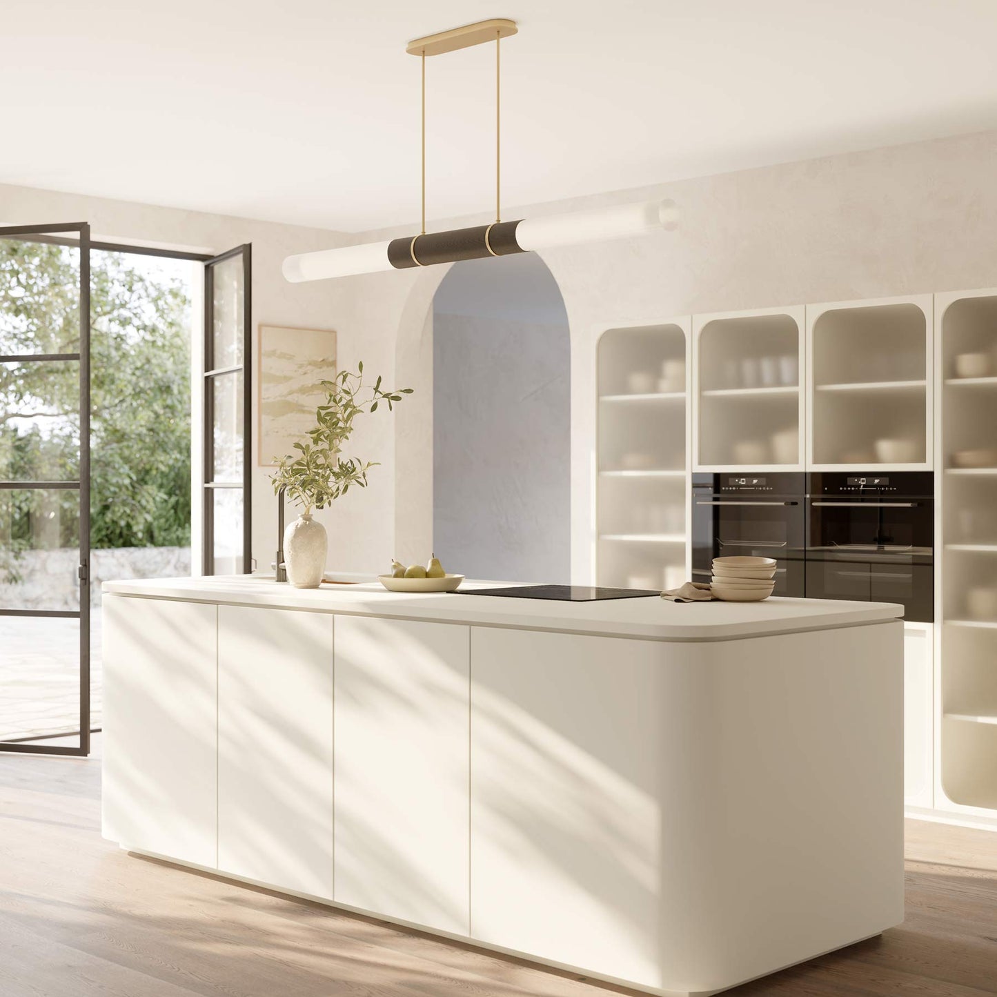 Linthor Linear LED Chandelier in kitchen.