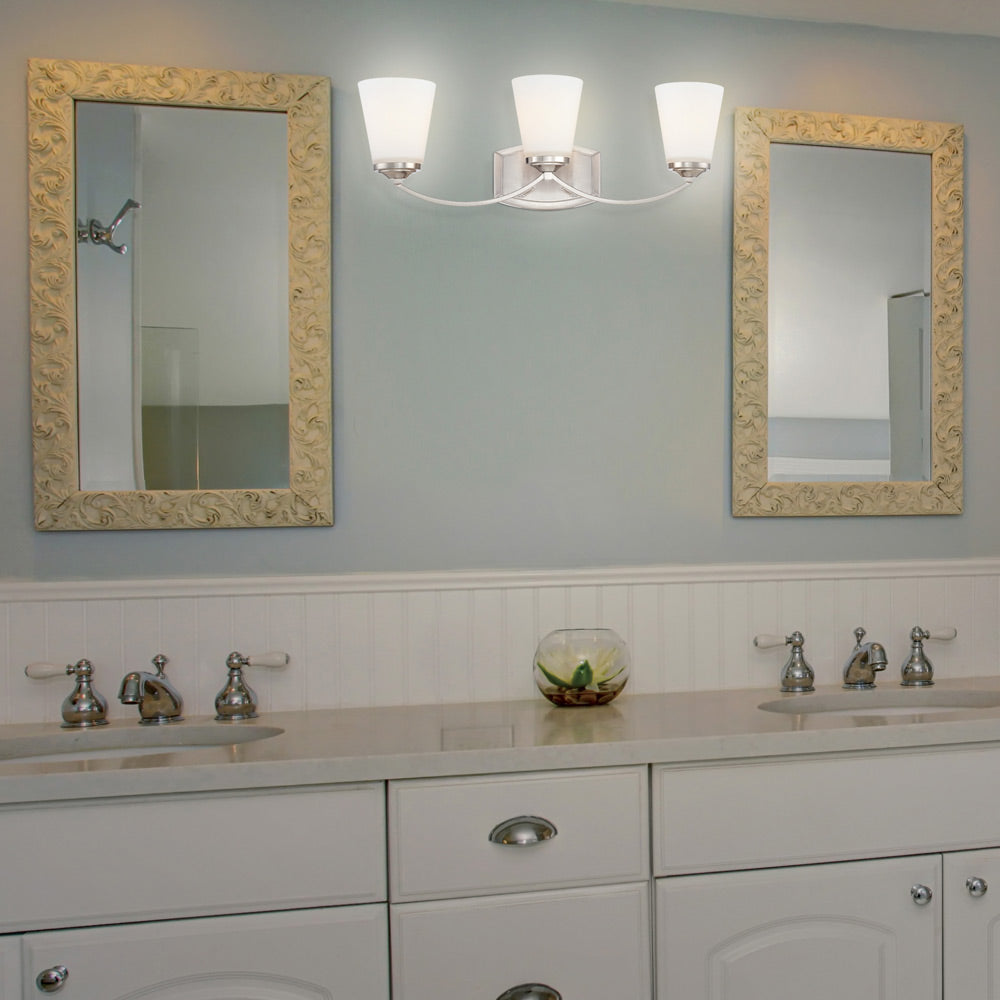 Overland Park Bath Vanity Light in bathroom.