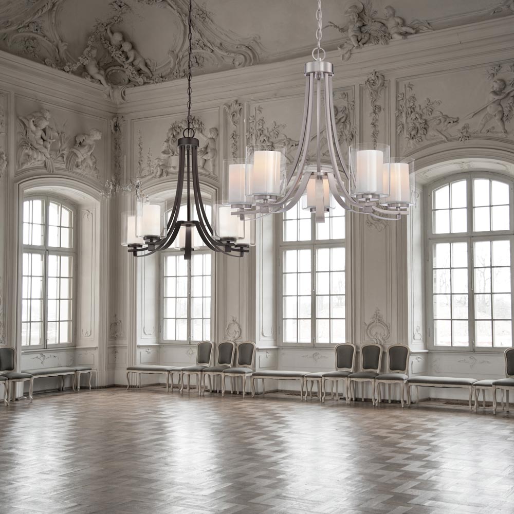 Parsons Studio Chandelier in living room.