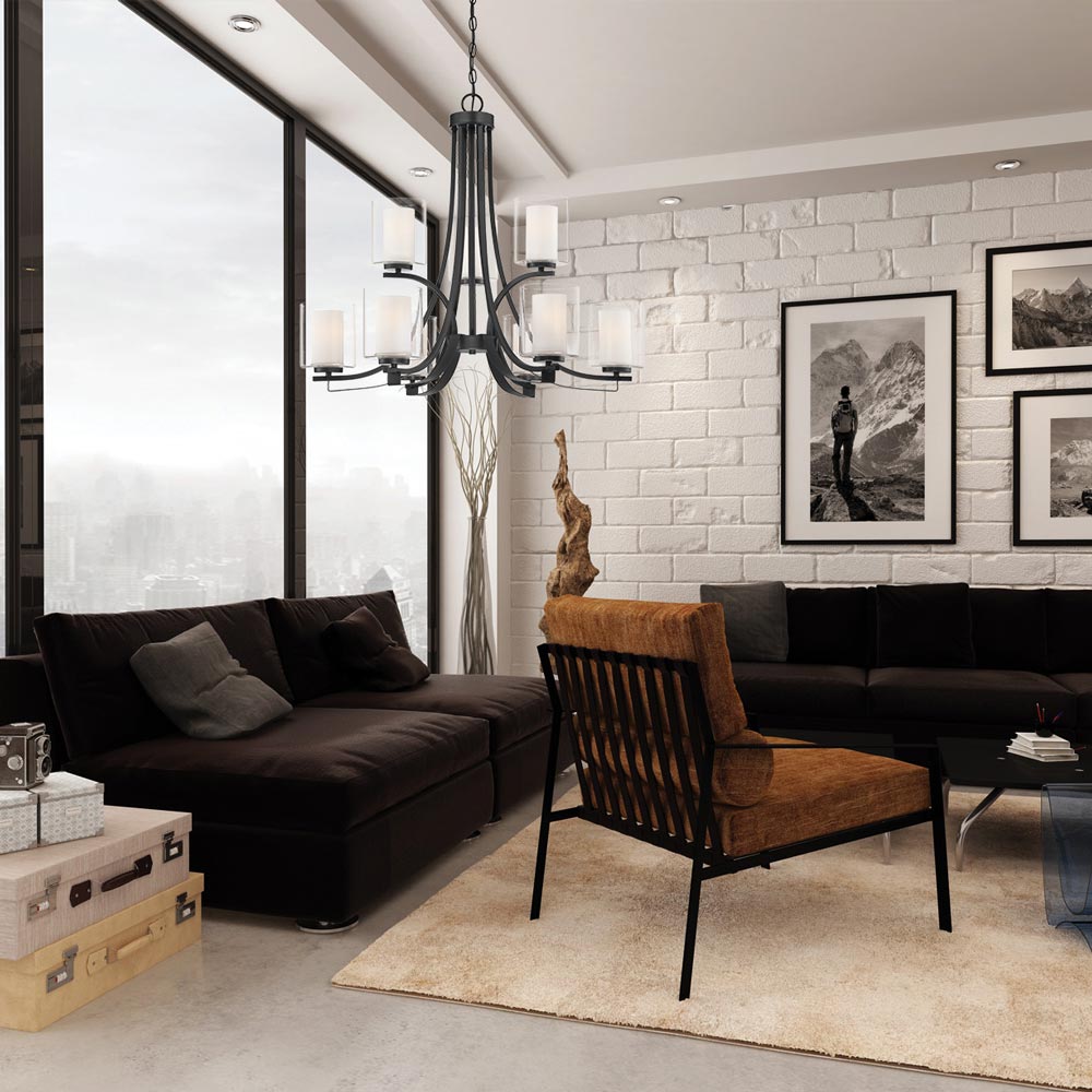 Parsons Studio Chandelier in living room.