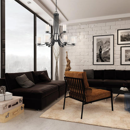 Parsons Studio Chandelier in living room.