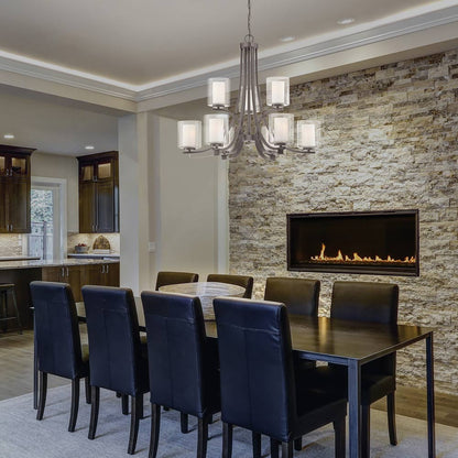 Parsons Studio Chandelier in dining room.