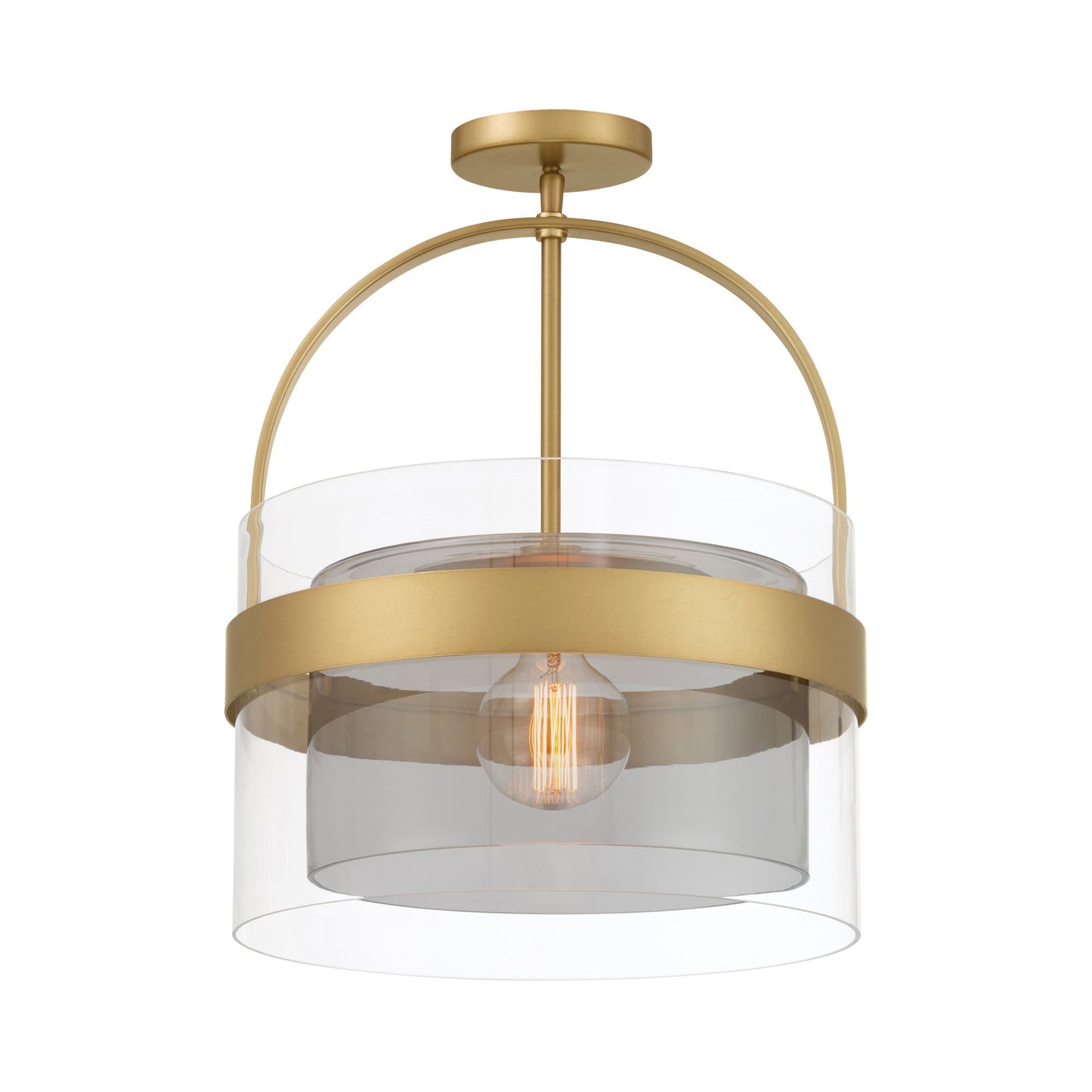 Ravik Semi Flush Mount Ceiling Light in Legacy Brass.
