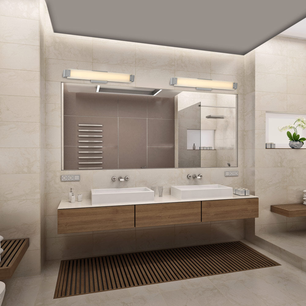 Round-A-Bout LED Bath Wall Light in bathroom.