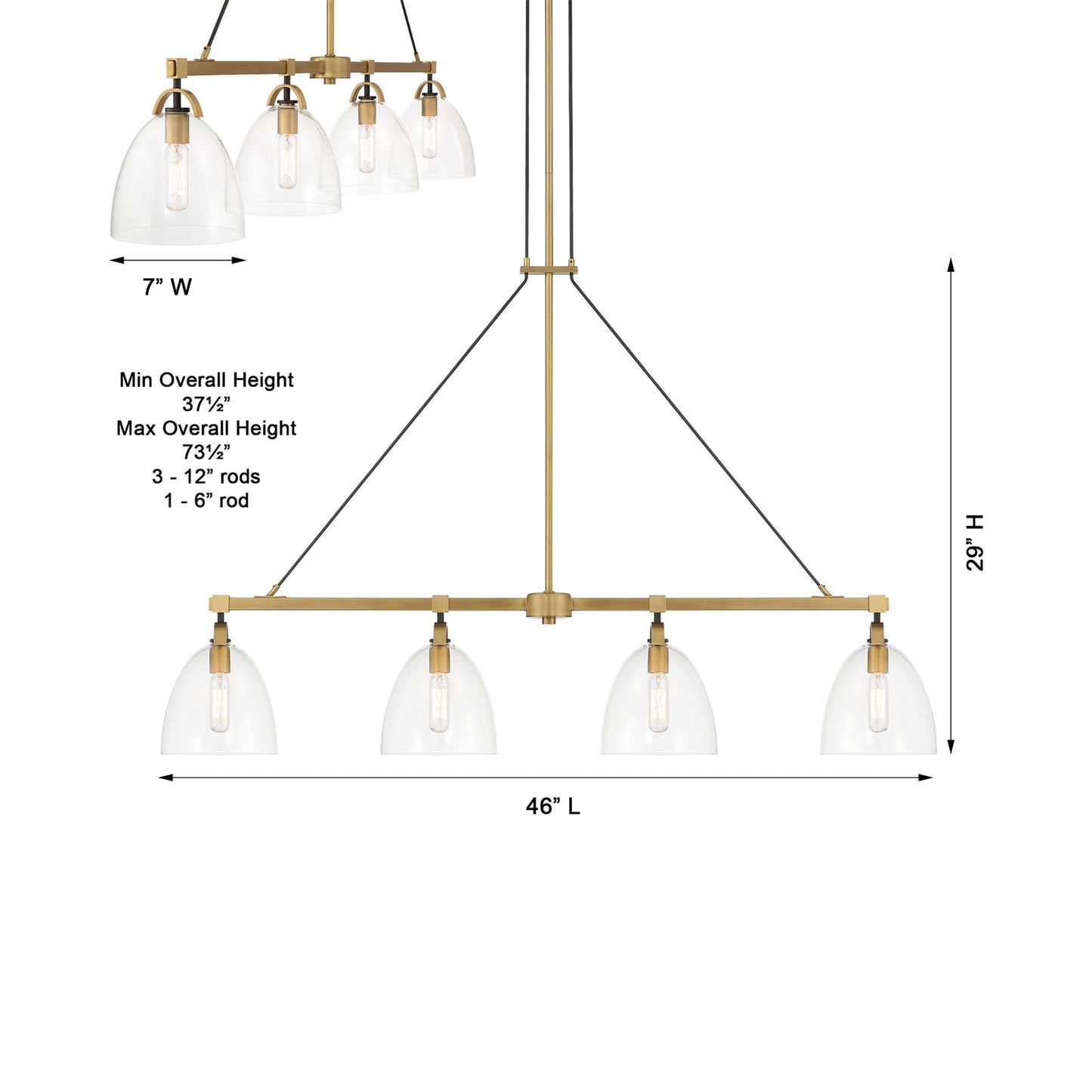 Sommersby Linear Pendant Light - line drawing.