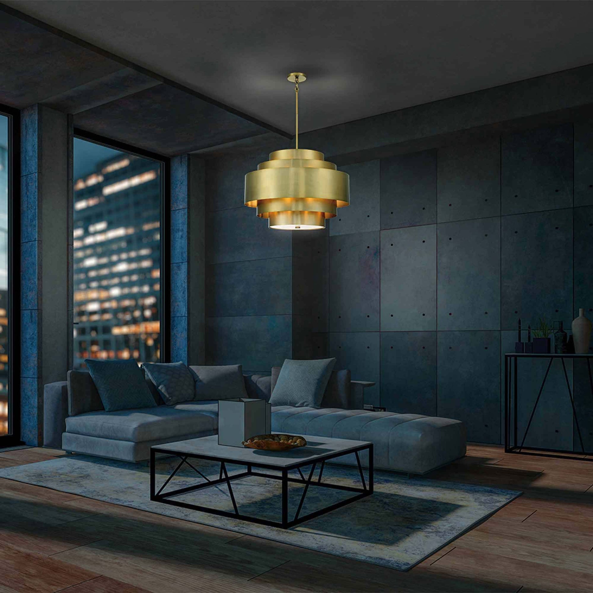 Spyglass Terrace Multi Light Pendant Light in living room.