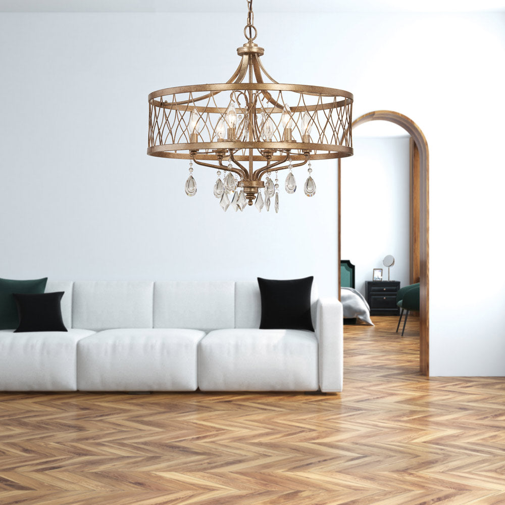 West Liberty Chandelier in living room.