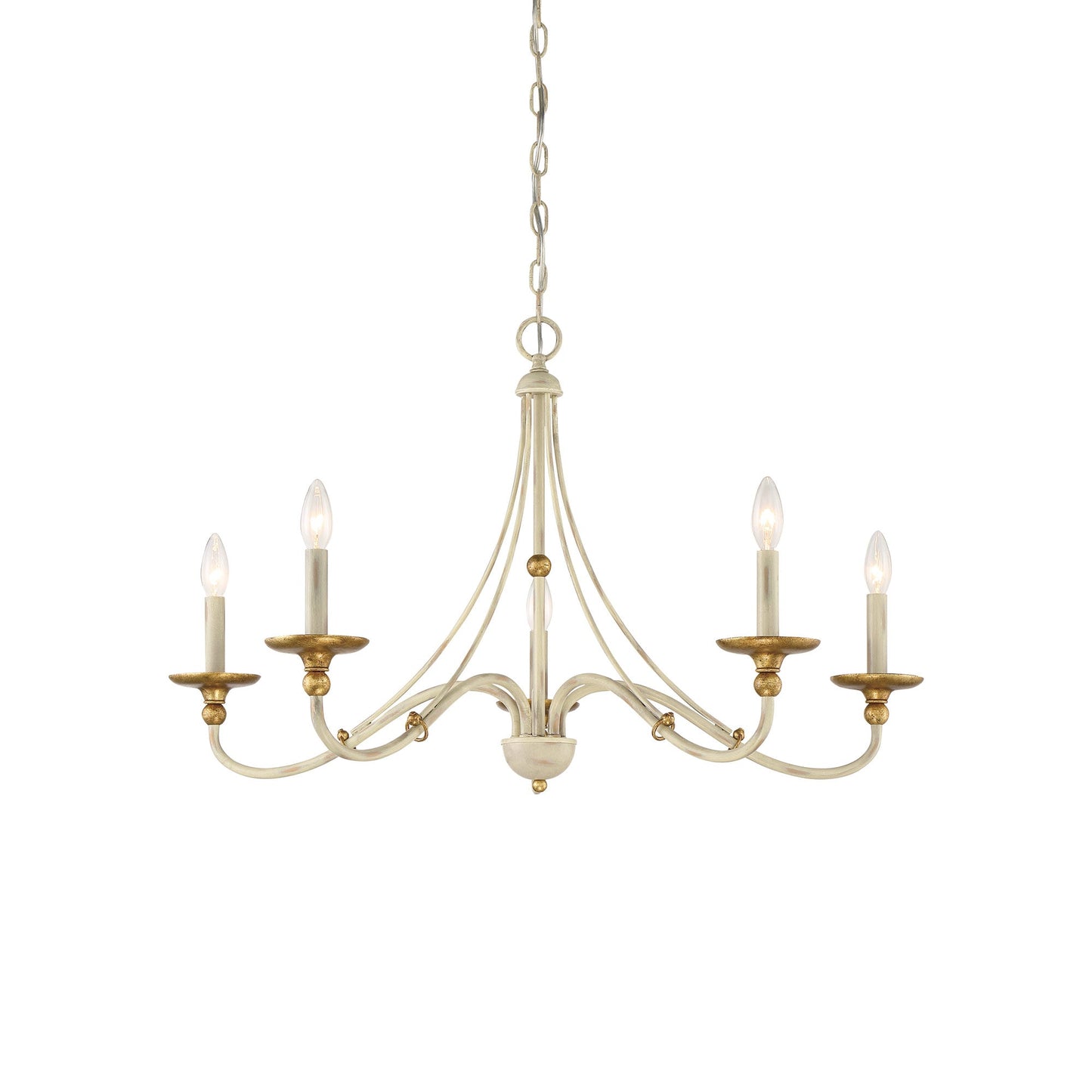 Westchester County Chandelier in Farmhouse White with Gilded Gold Leaf (28-Inch).