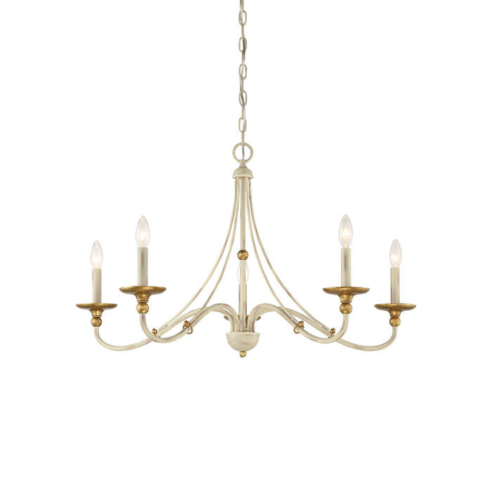Westchester County Chandelier in Farmhouse White with Gilded Gold Leaf (28-Inch).
