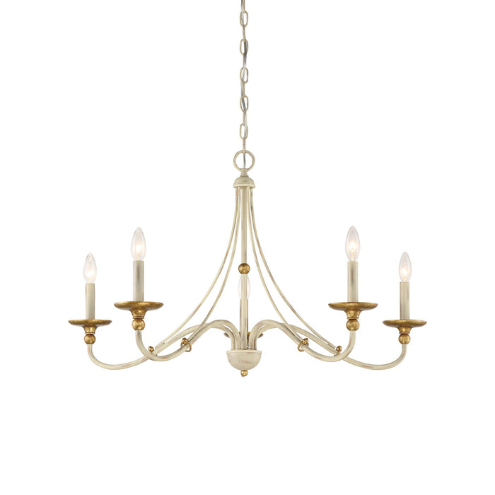 Westchester County Chandelier in Farmhouse White with Gilded Gold Leaf (34-Inch).