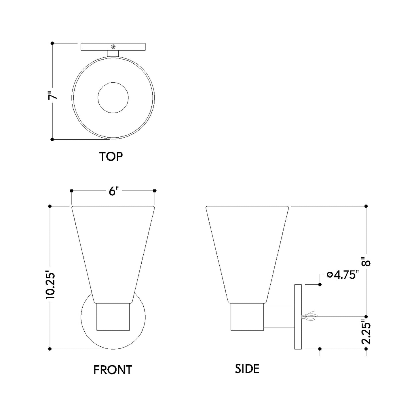 Alma Single Wall Light - line drawing.