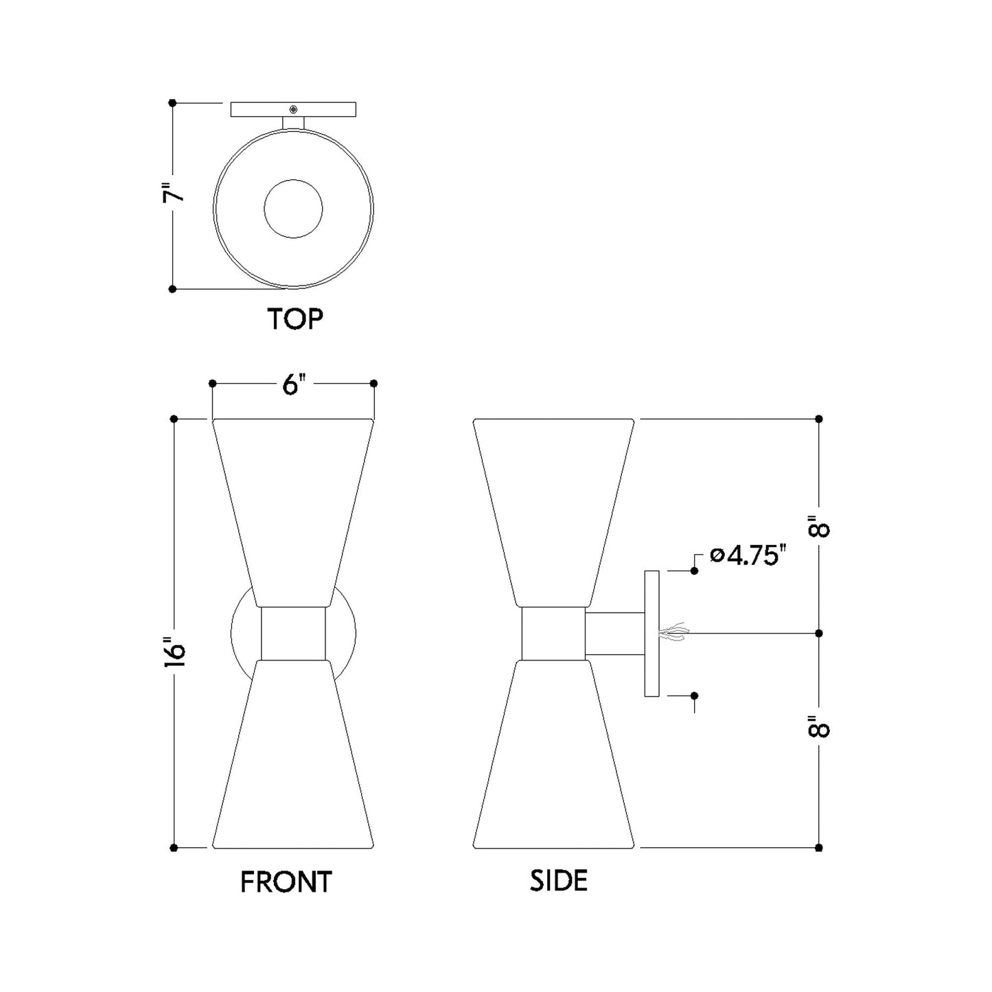 Alma Wall Light - line drawing.
