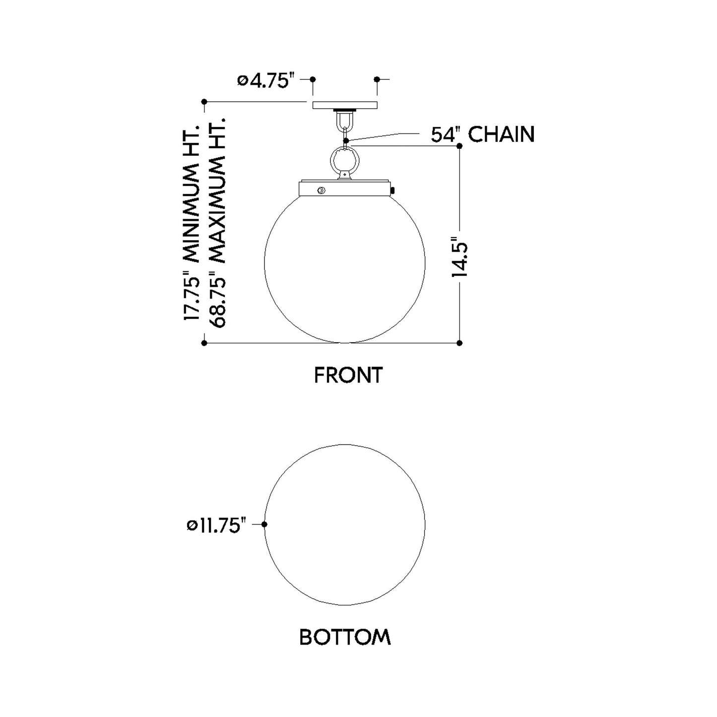 Ambra Pendant Light - line drawing.
