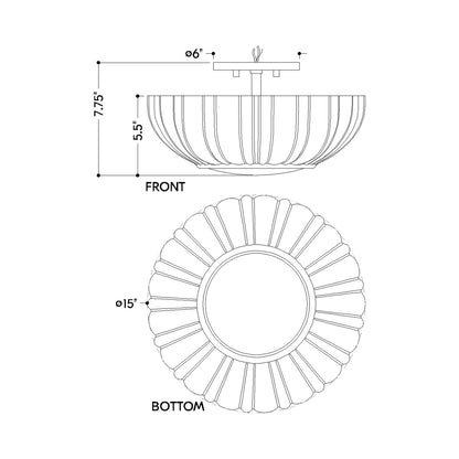 Anne Flush Mount Ceiling Light - line drawing.