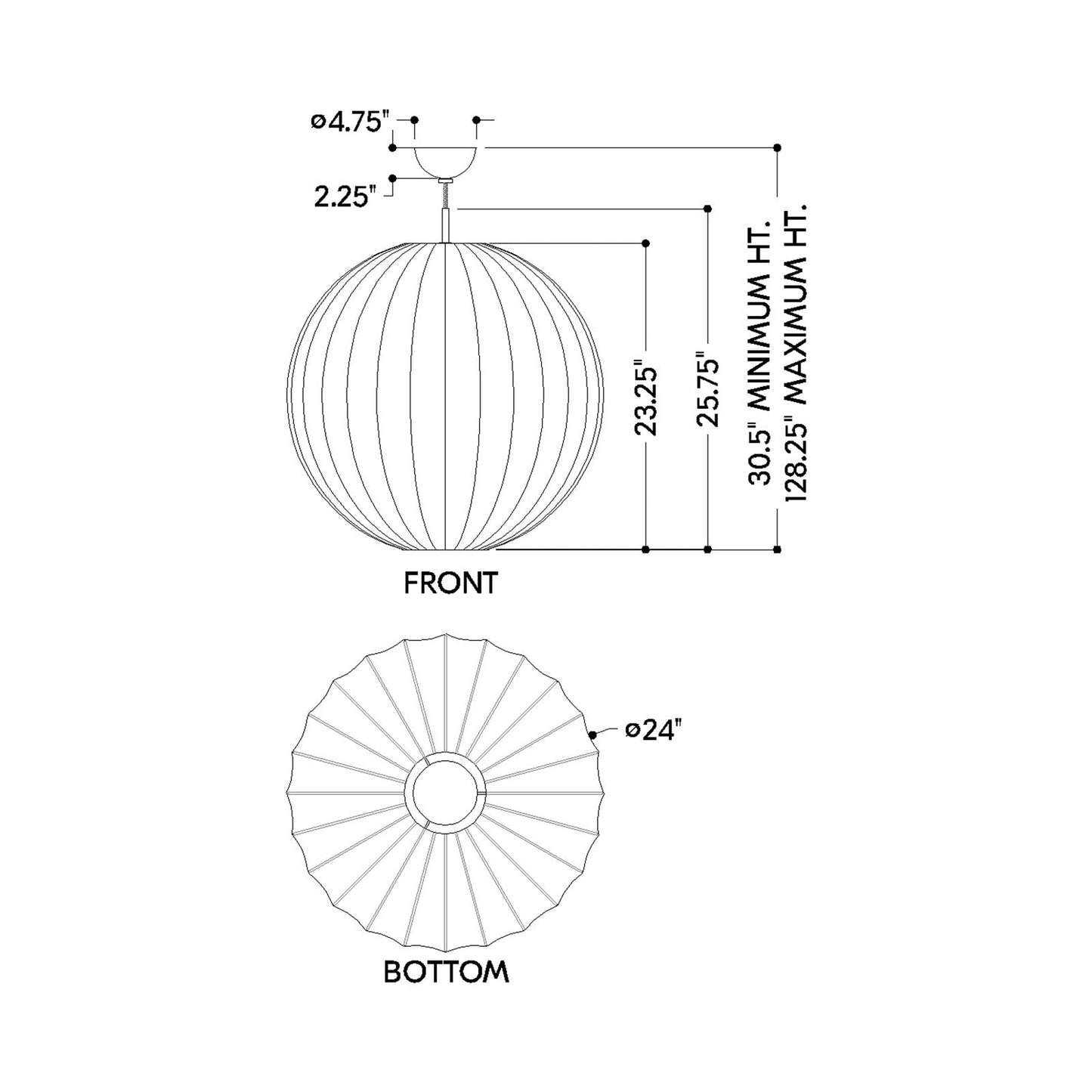 Arabella Pendant Light - line drawing.