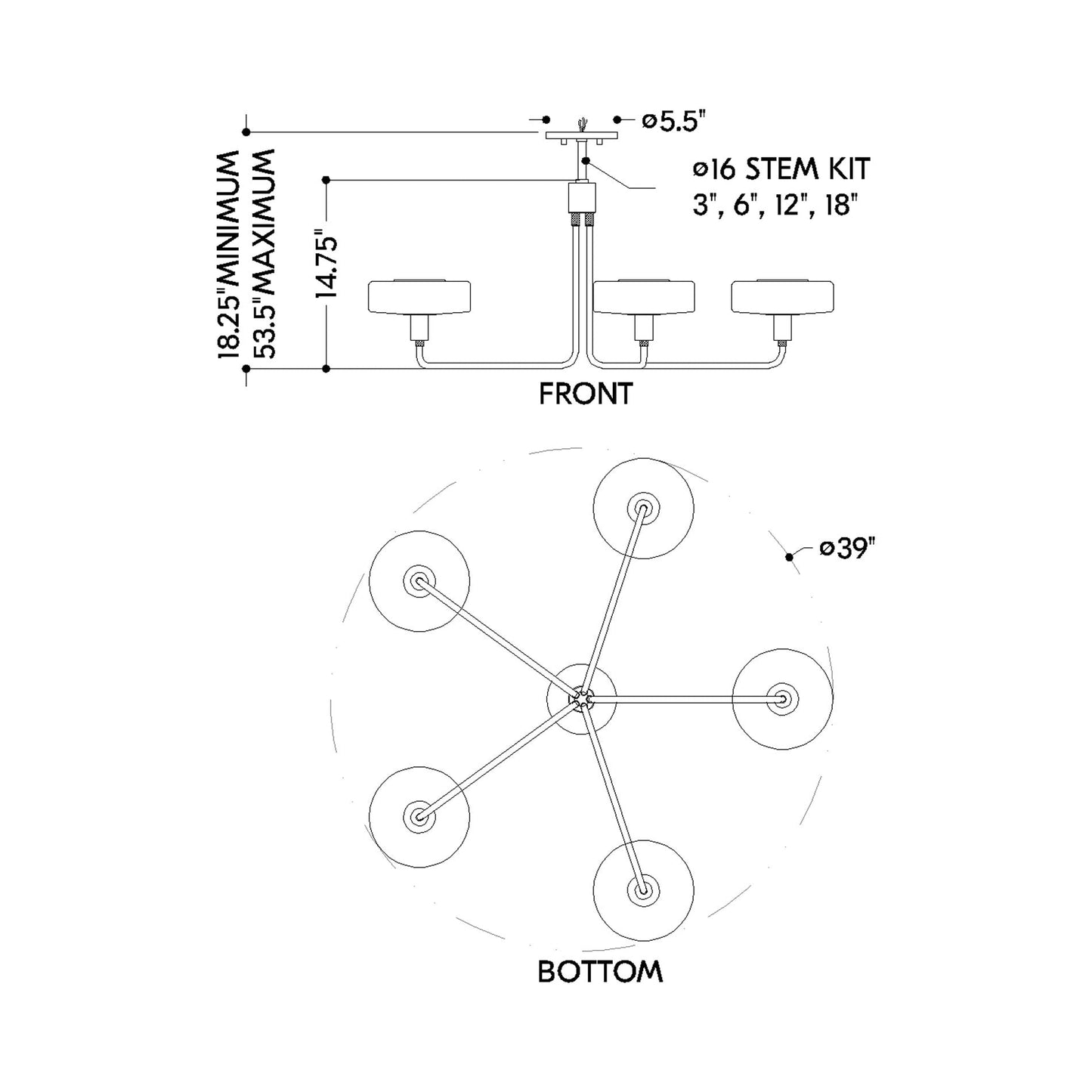 Aston Chandelier - line drawing.