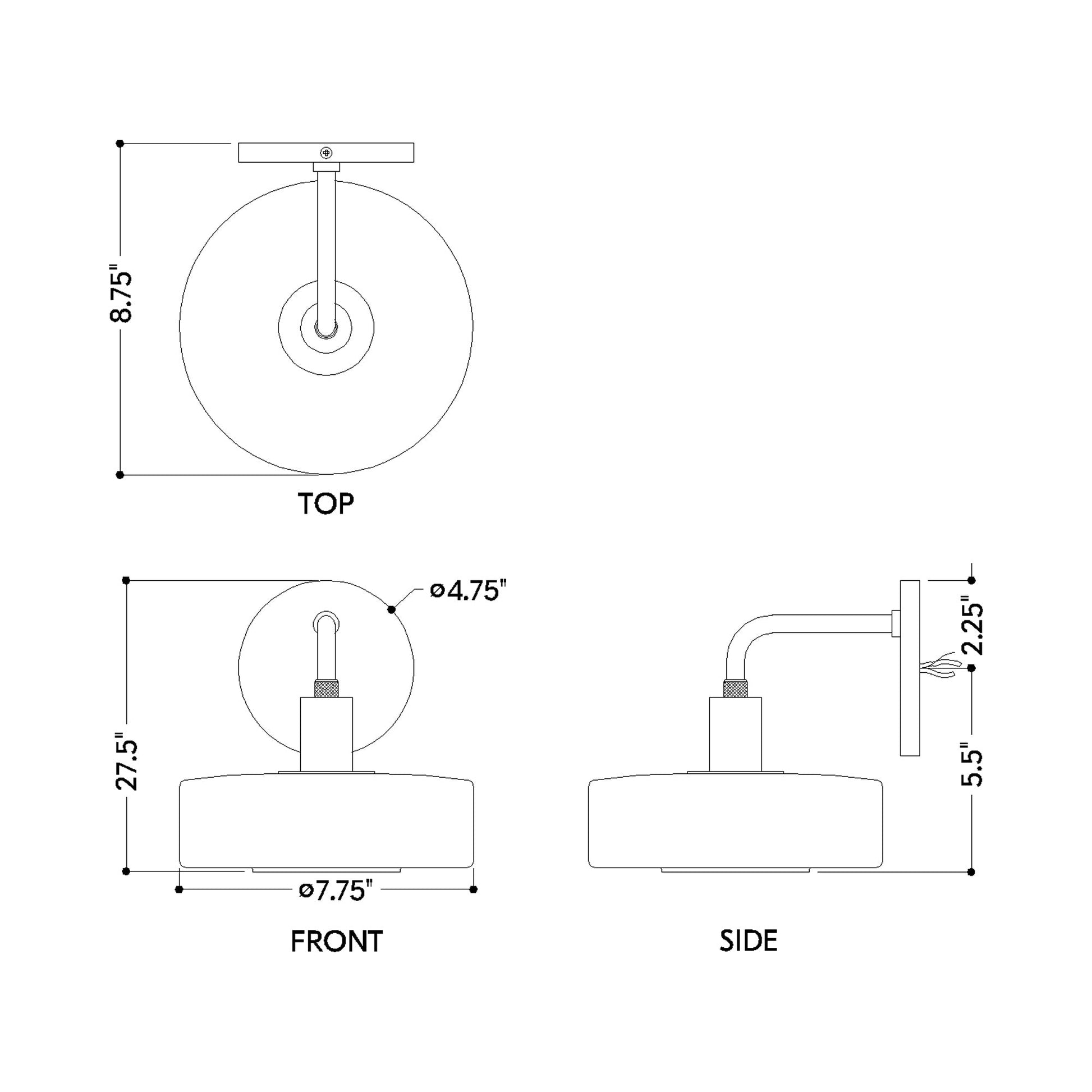 Aston Wall Light - line drawing.