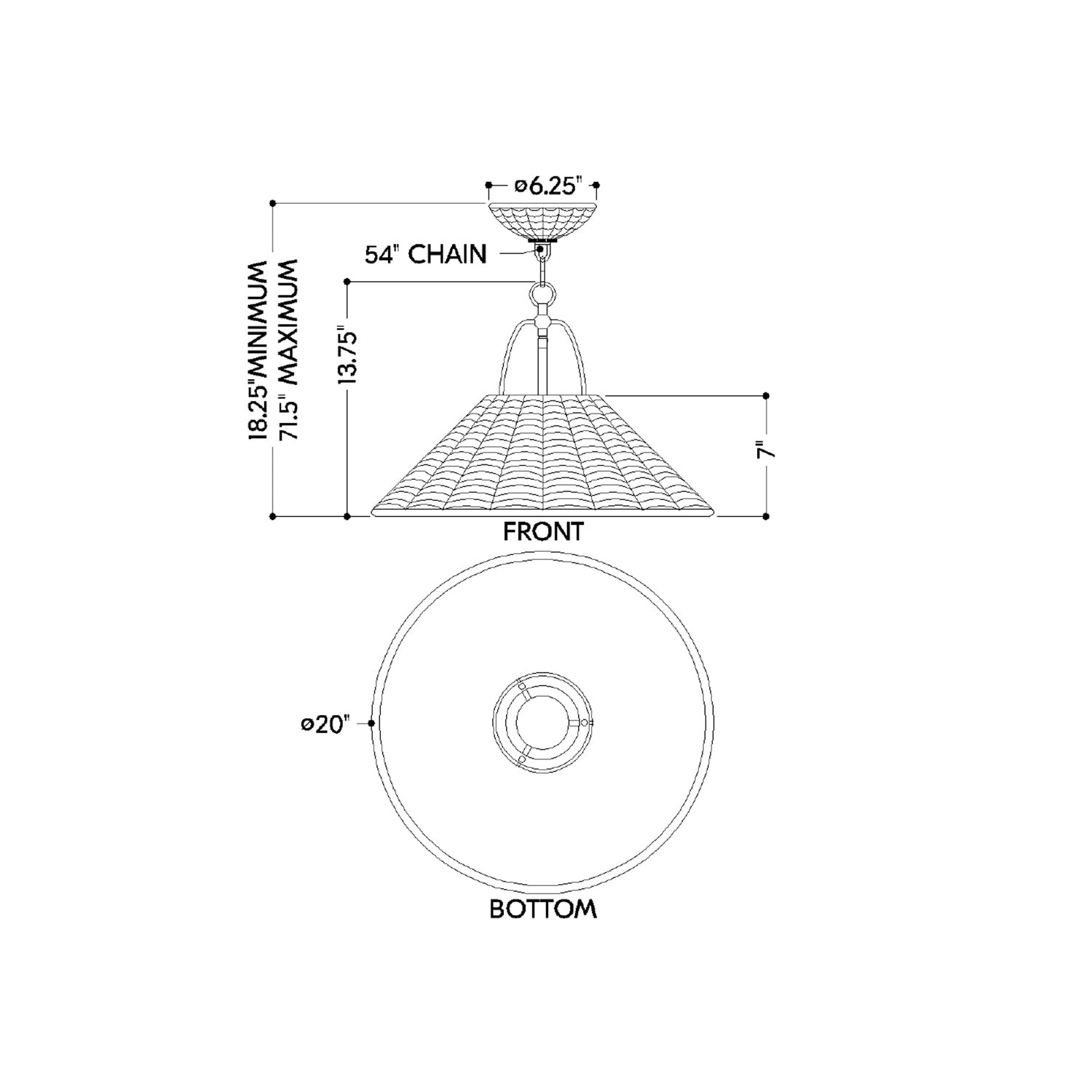 Davida Pendant Light - line drawing.
