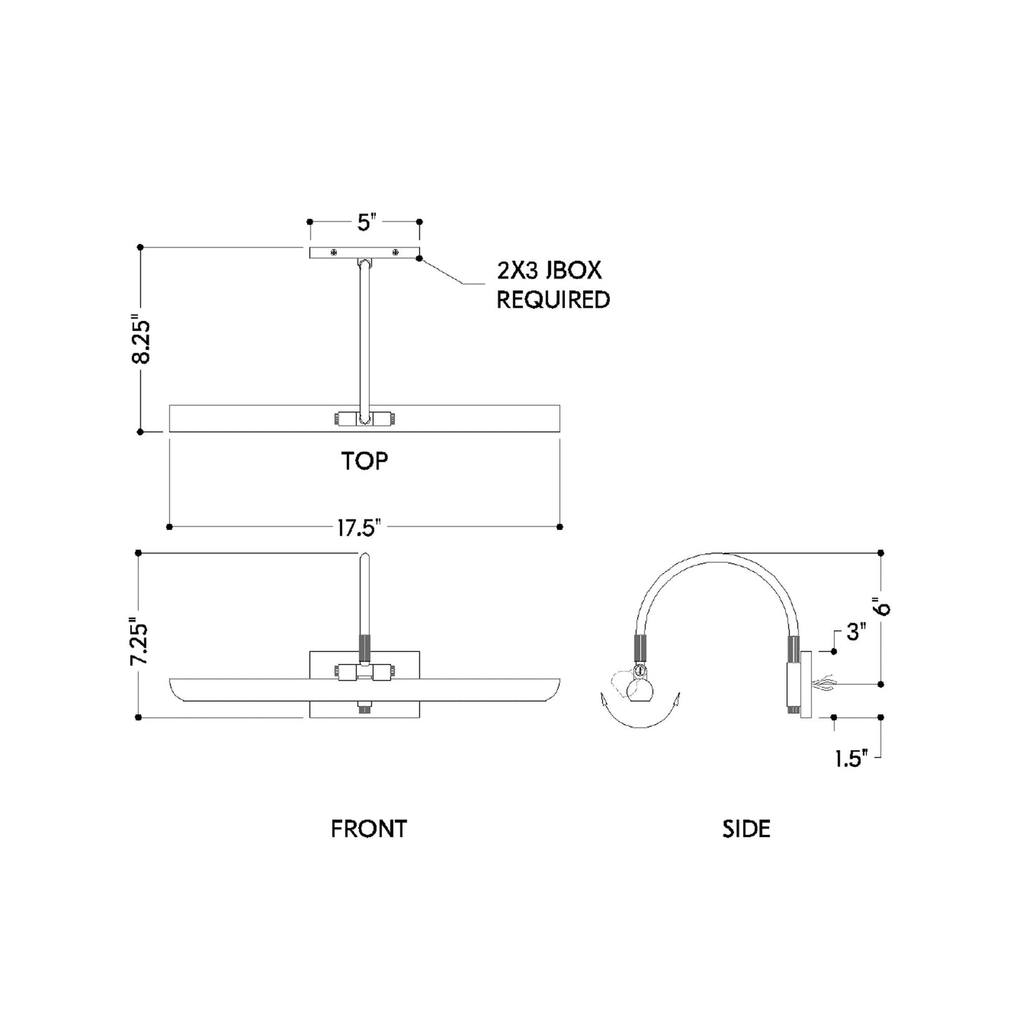 Elowen LED Picture Light - line drawing.