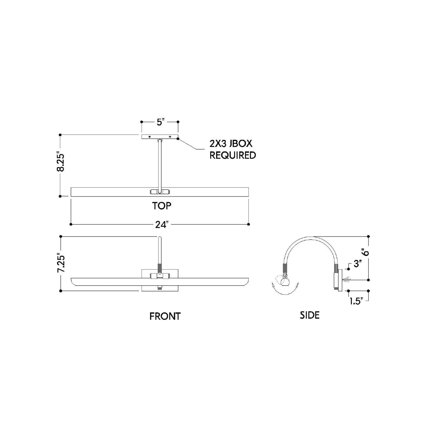 Elowen LED Picture Light - line drawing.