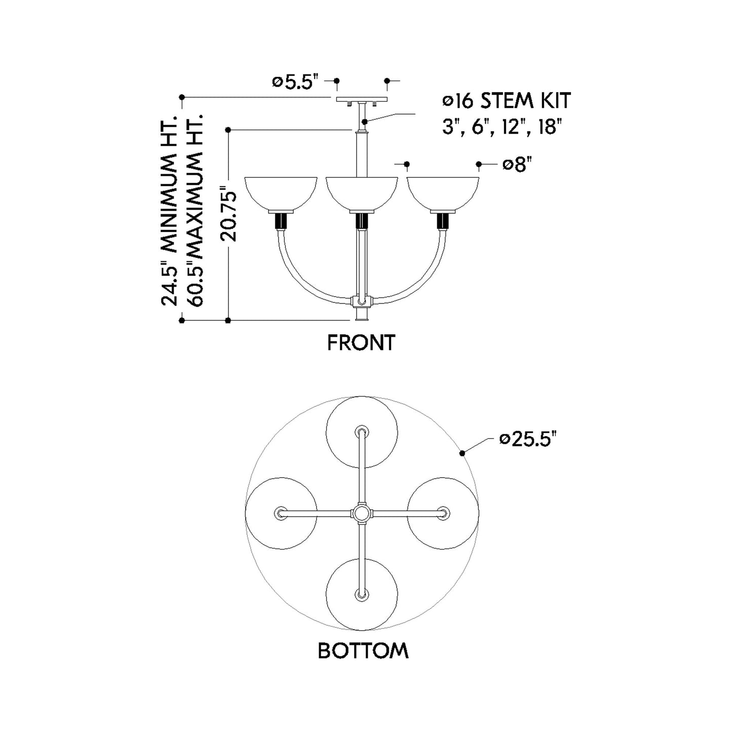 Eva Chandelier - line drawing.