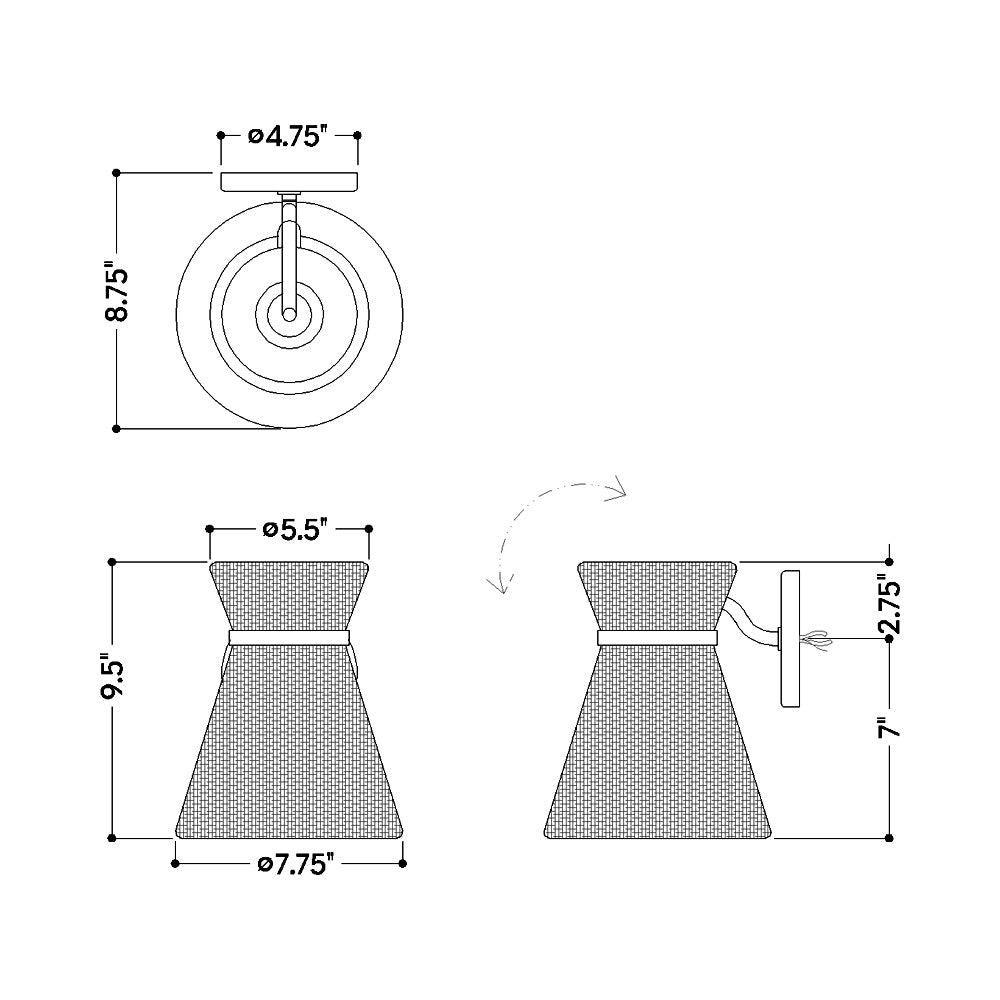 Jamie Wall Light - line drawing.