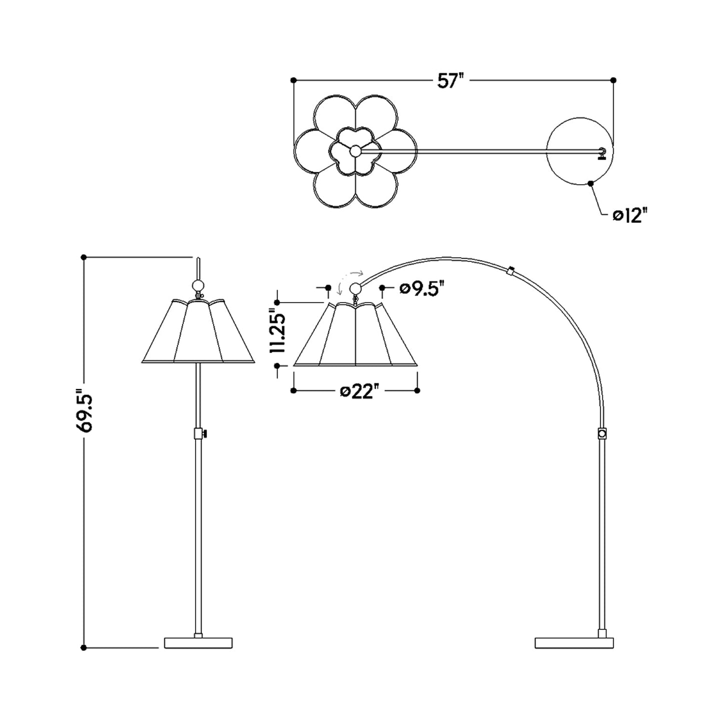 Janie Floor Lamp - line drawing.