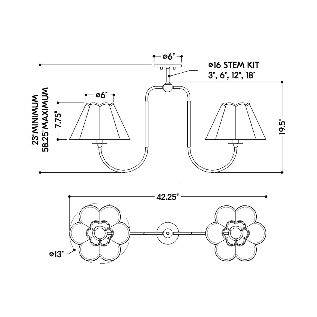 Janie Linear Pendant Light - line drawing.