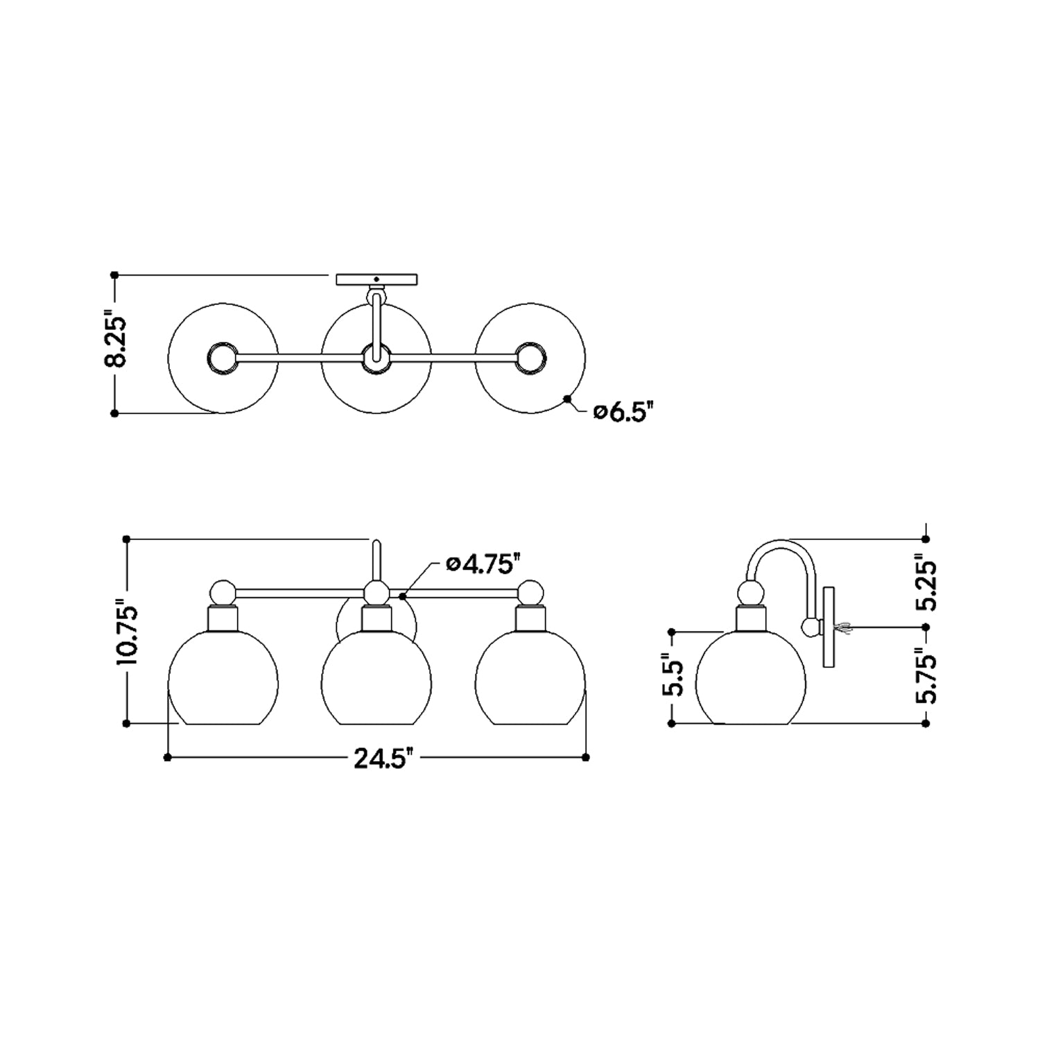 Jerica Bath Vanity Light - line drawing.