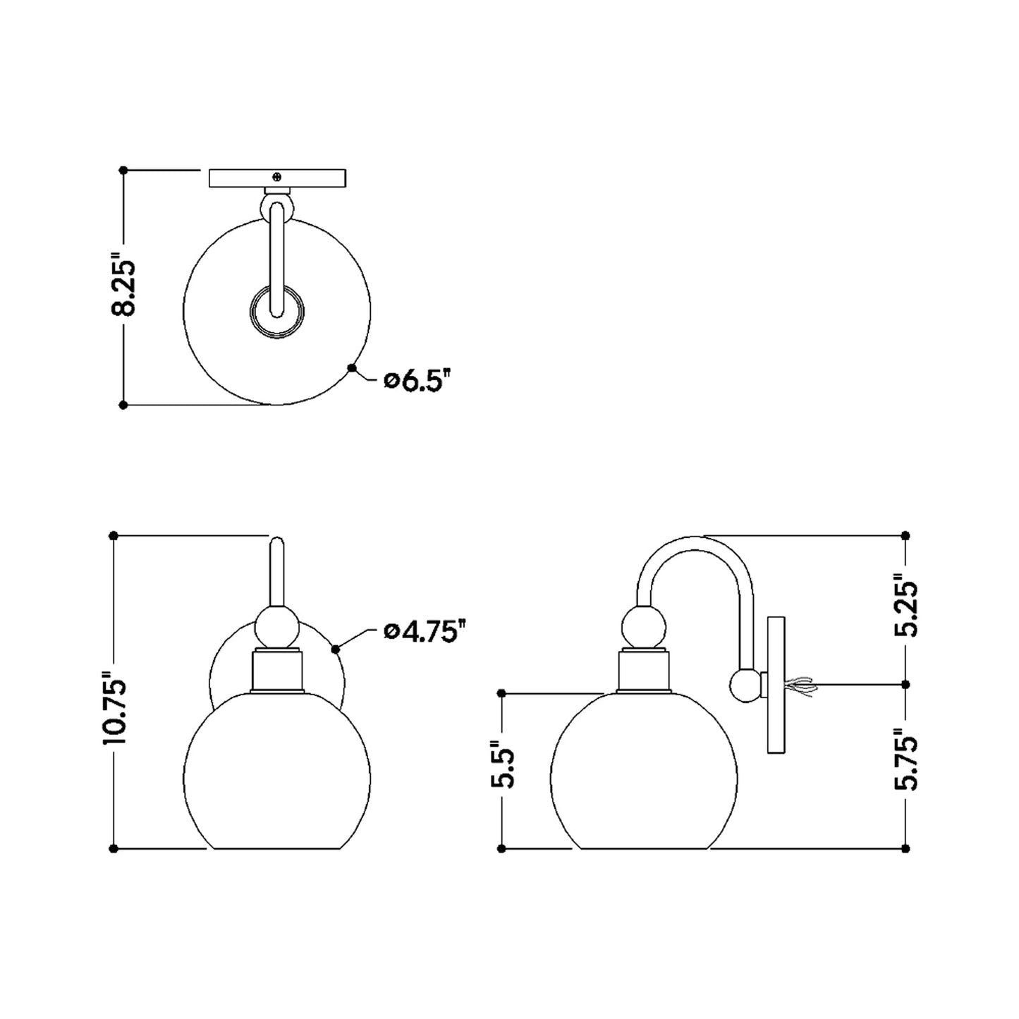 Jerica Bath Wall Light - line drawing.