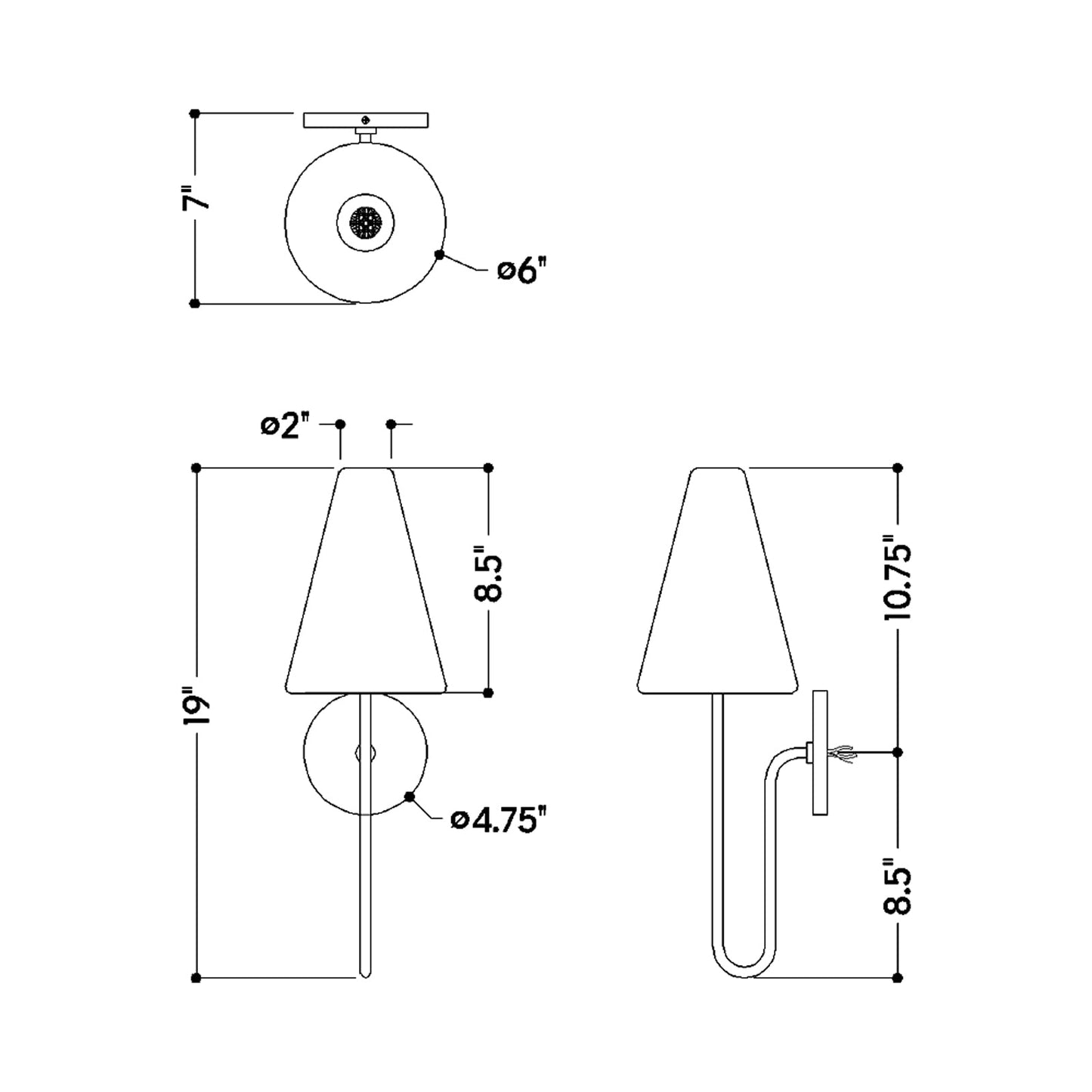 Jessel Wall Light - line drawing.