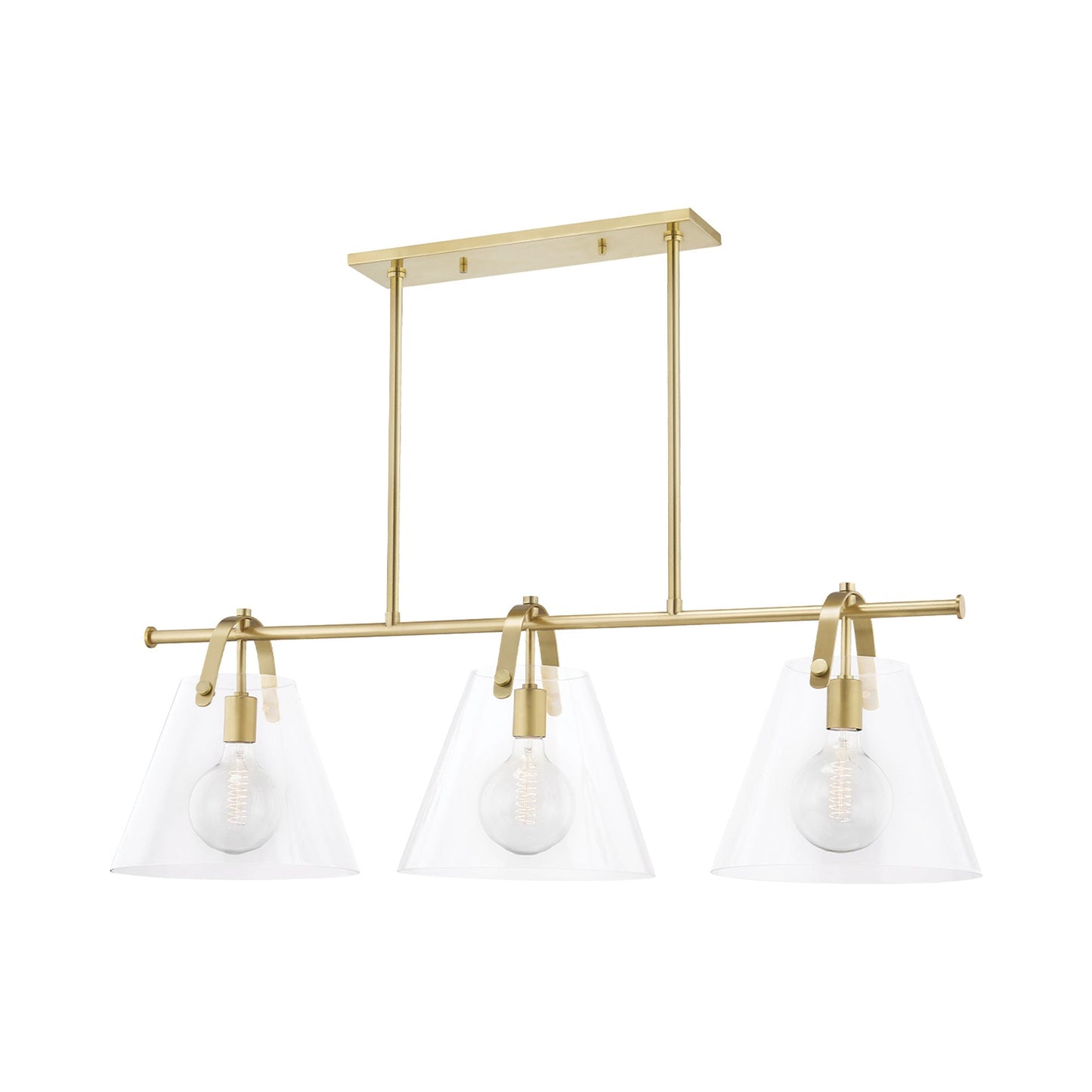 Karin Linear Pendant Light in Aged Brass.