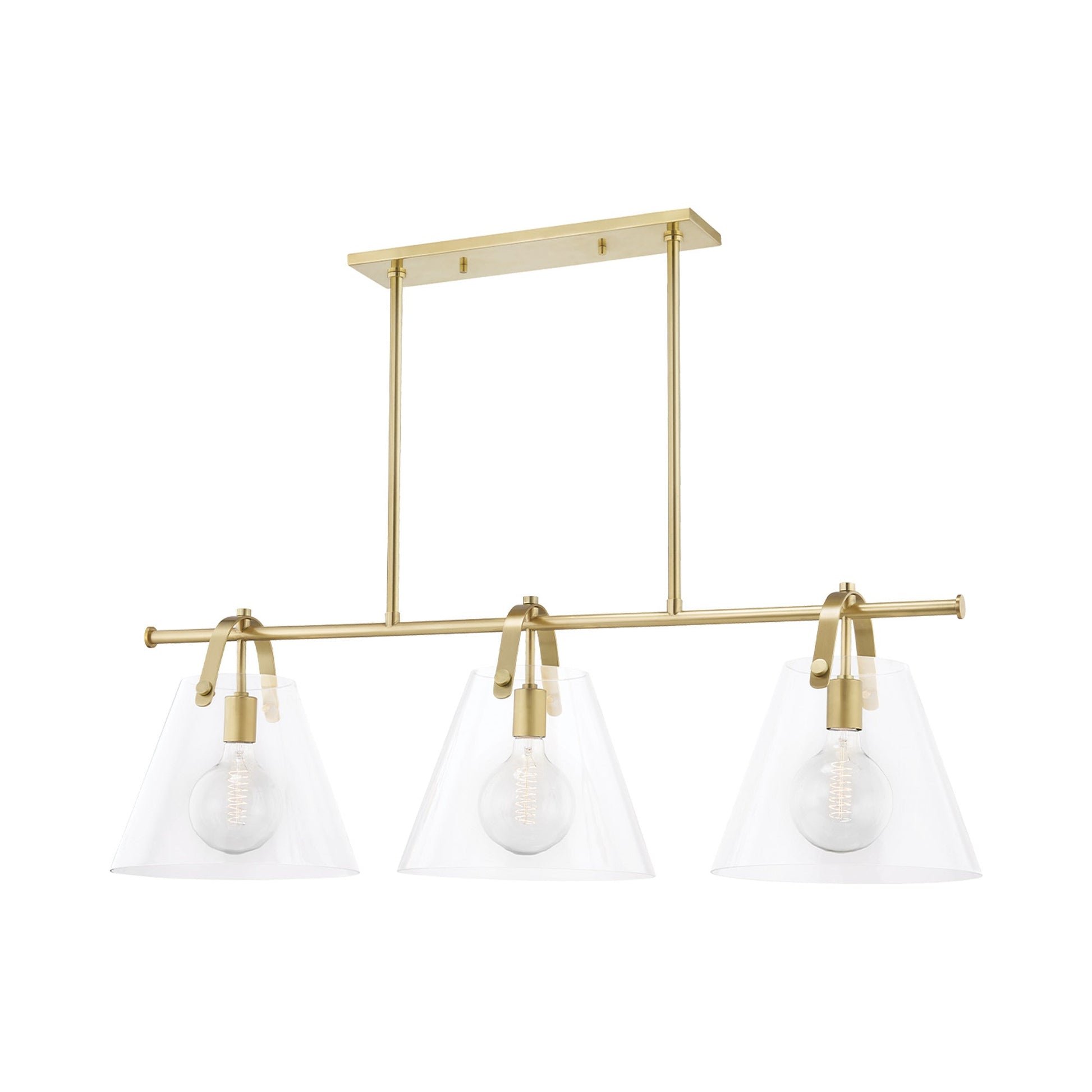 Karin Linear Pendant Light in Aged Brass.