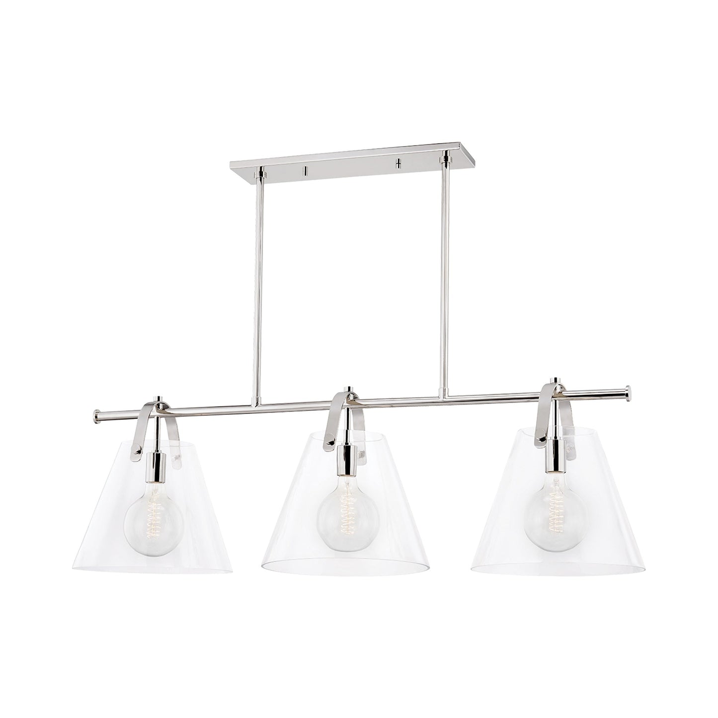 Karin Linear Pendant Light in Polished Nickel.