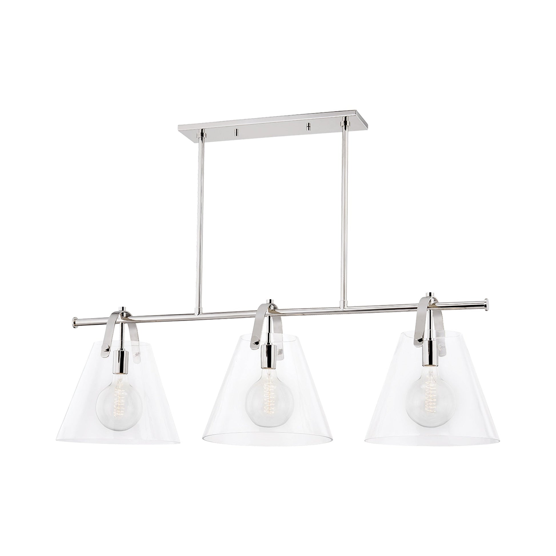 Karin Linear Pendant Light in Polished Nickel.