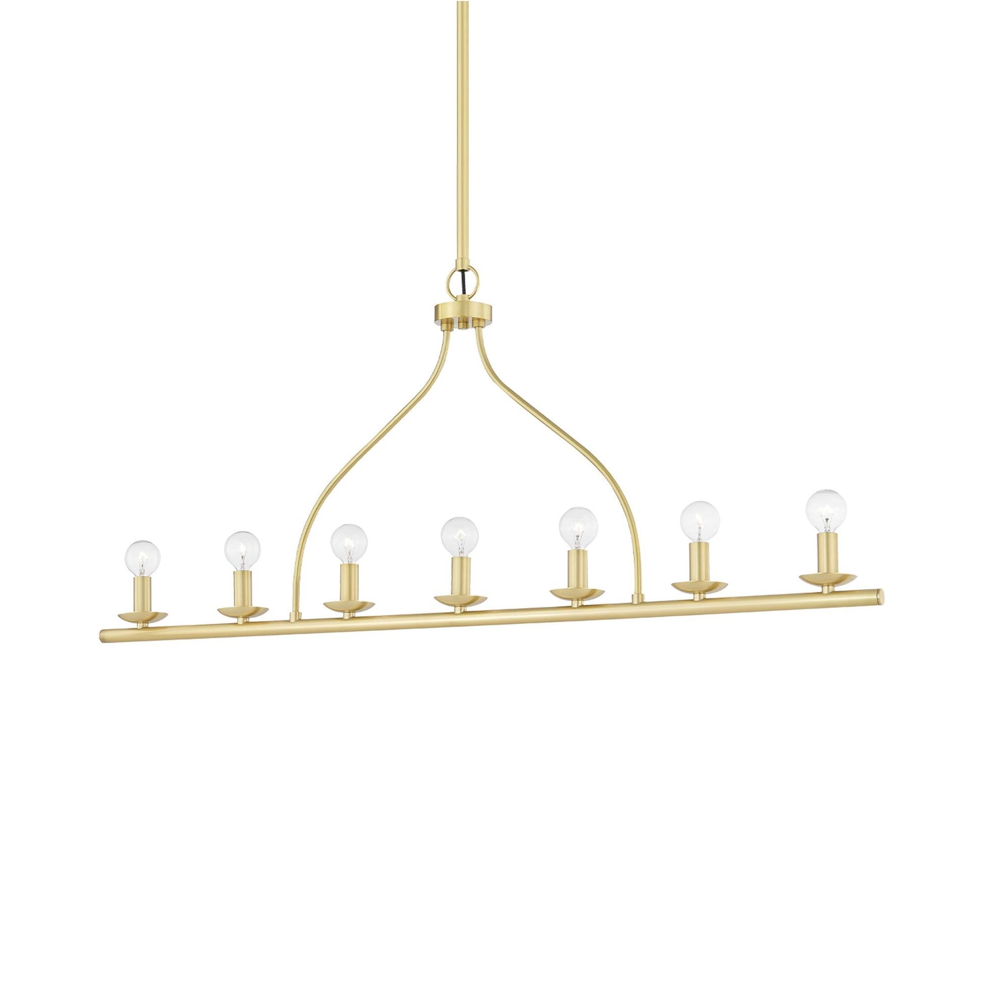Kendra Linear Pendant Light in Aged Brass.