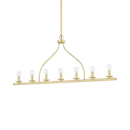 Kendra Linear Pendant Light in Aged Brass.